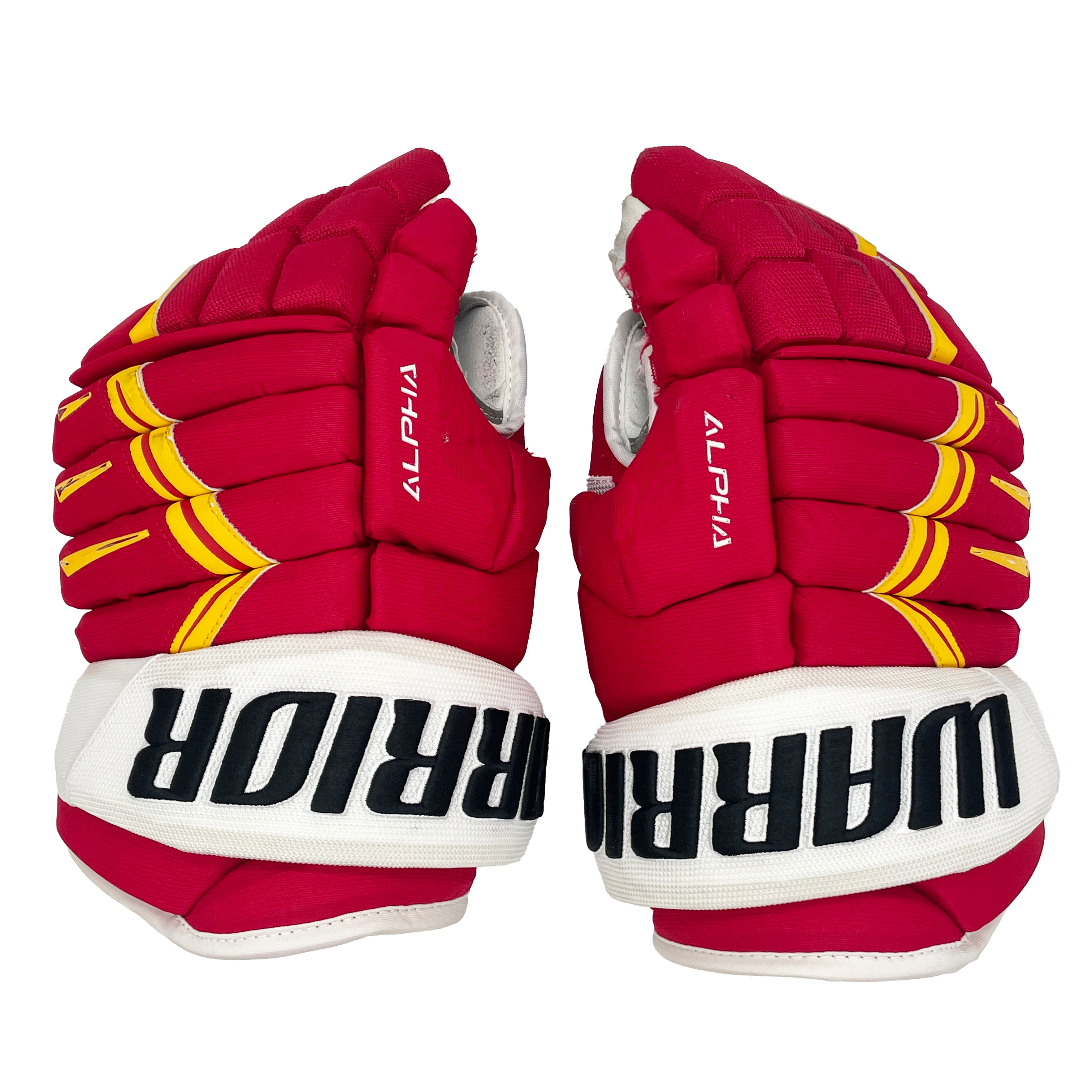 Gants de hockey Warrior Alpha DX d'occasion (rouge/jaune/blanc)